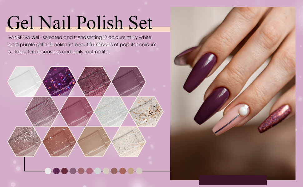 Gel Nail Kit with 36W U V LED Nail Lamp VANREESA 12 Colours Gel Polish
