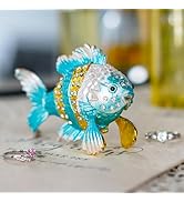 YU FENG Vintage Tropical Fish Trinket Box, Hinged Enamel Hand Painted Sea Animal Jewelry Box Ring...