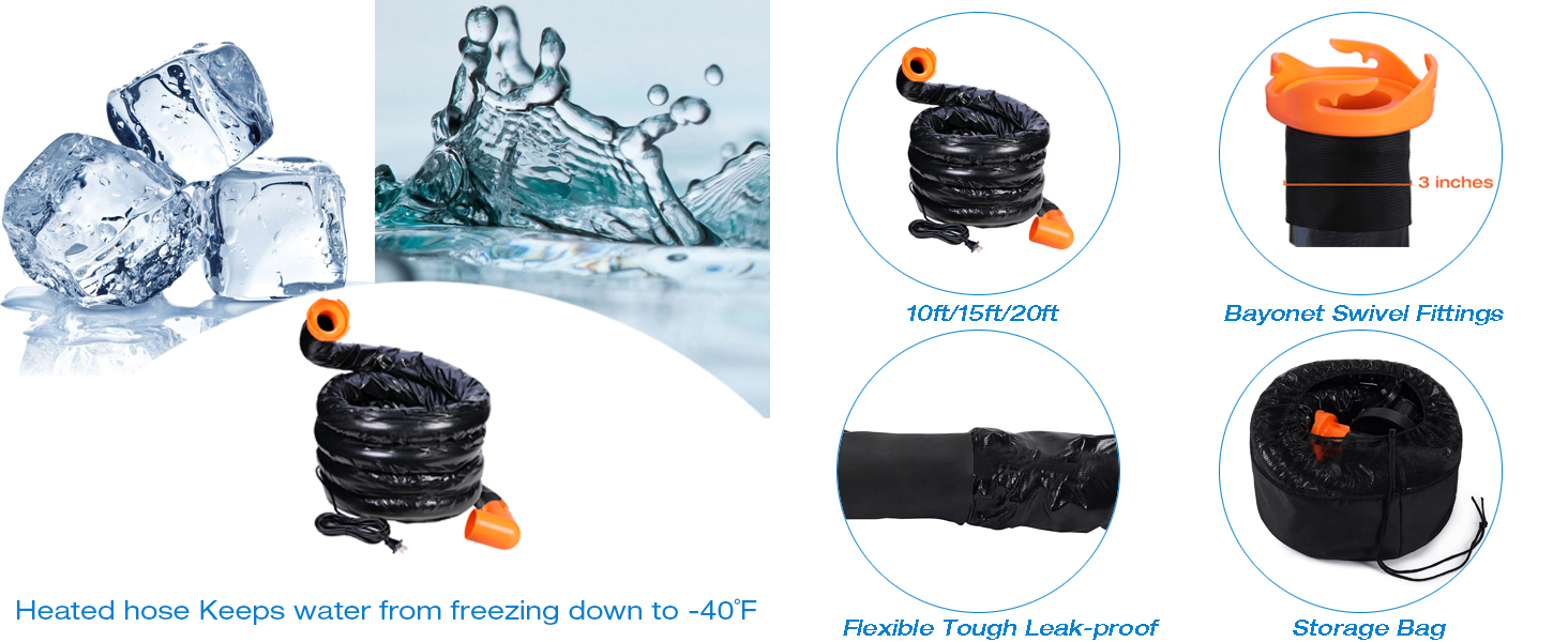 H&G lifestyles 15ft Heated Sewer Hose for RV Waste Hose Heater AntiFreeze Prevent
