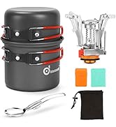 Odoland Camping Cookware Stove Carabiner Canister Stand Tripod and Stainless Steel Cup, Tank Brac...