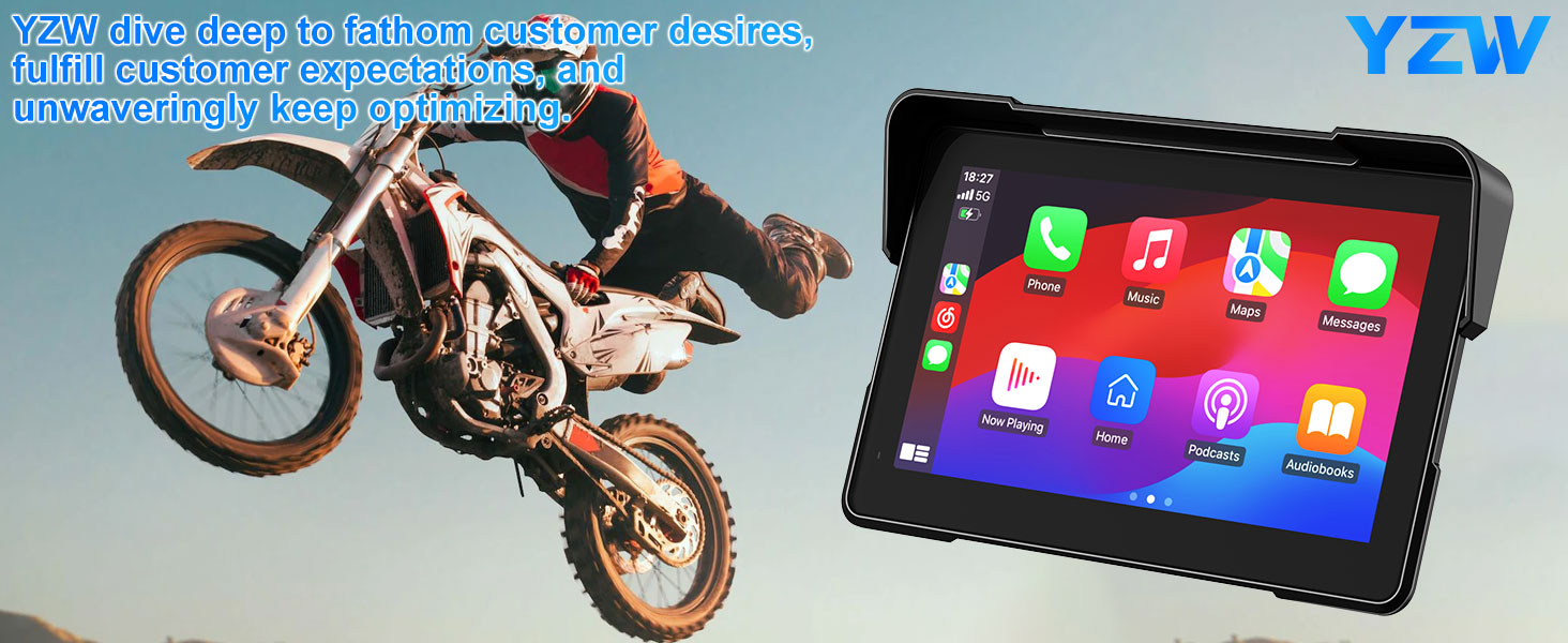 YZW MT700 7 Inch Wireless Motorcycle Carplay GPS Navigation System with Apple Carplay and Android