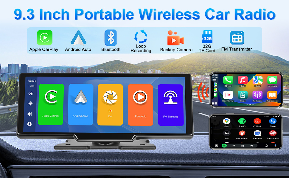 Podofo Portable Car Stereo Wireless Carplay with 2.5K Dash