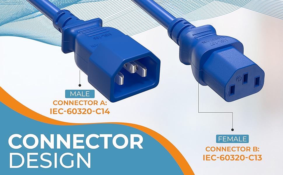 IEC-320 C13 to C14 Heavy-Duty Power Extension Cord 18 AWG 10A/250V SJT