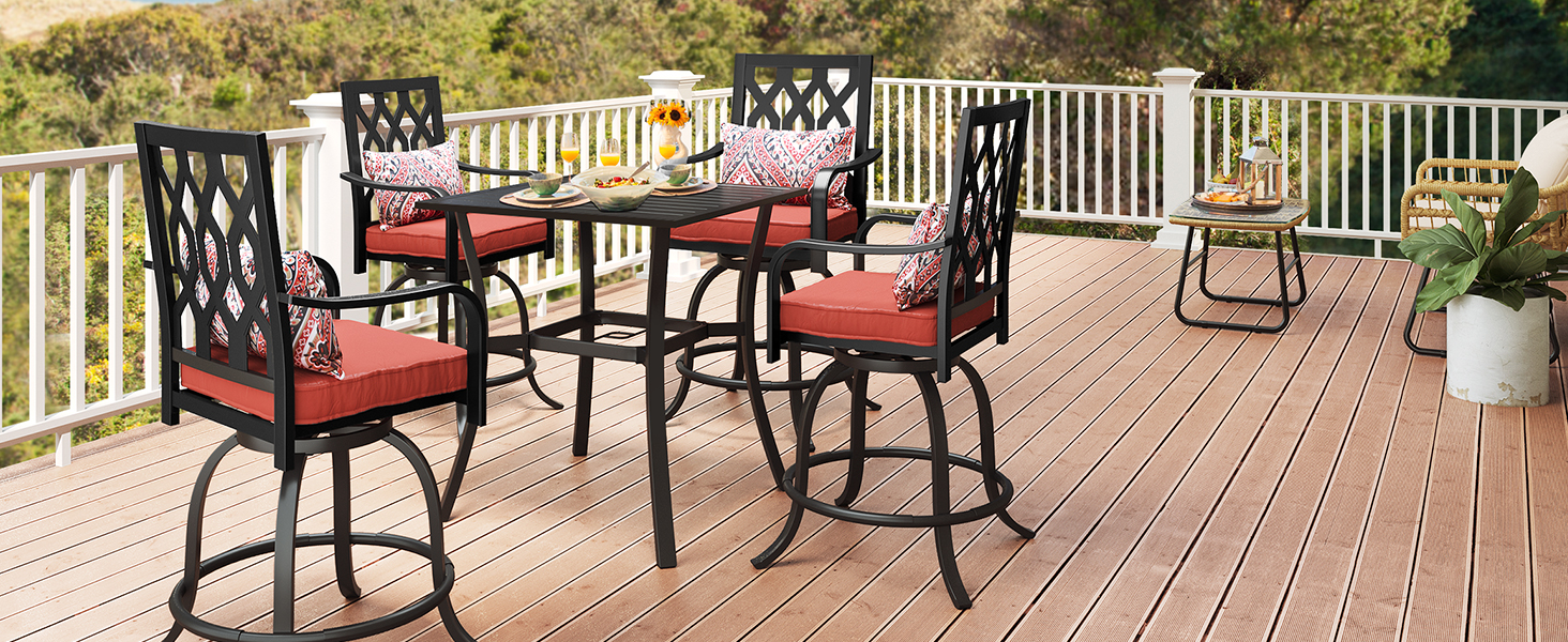 YITAHOME 5 Piece Outdoor Bar Height Table and Chairs Set