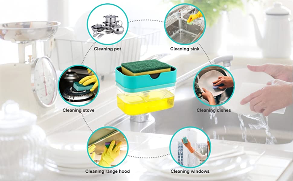 Soap Dispenser, Premium Soap Dispenser, Sink Dishwasher Liquid Holder, Pump with Sponge Holder