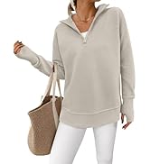 PRETTYGARDEN Womens Long Sleeve Quarter Zip Pullover Sweater Casual Loose V Neck Collared Ribbed ...