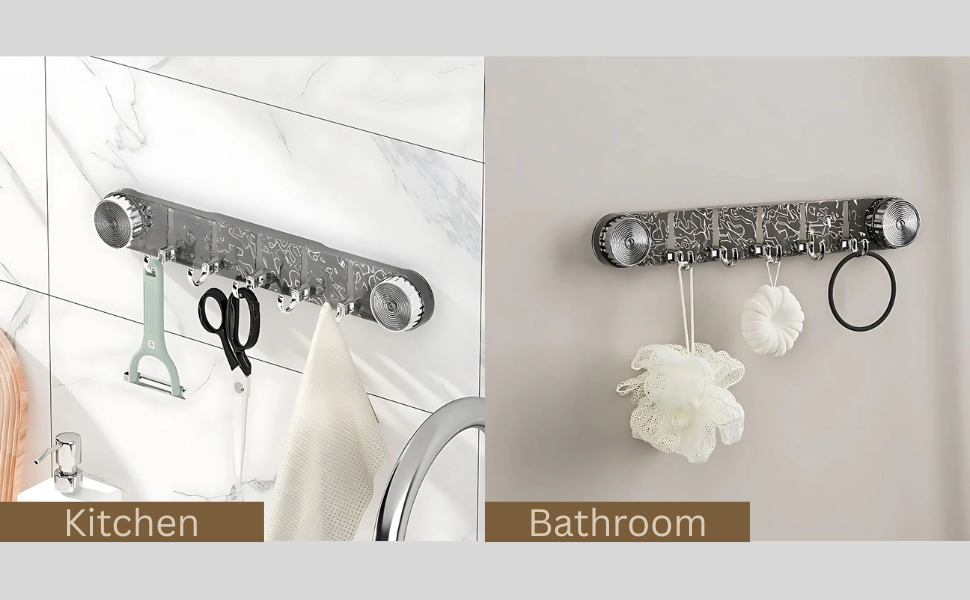 clear 5-hook vacuum mount organizer for bathroom, kitchen, or office wall