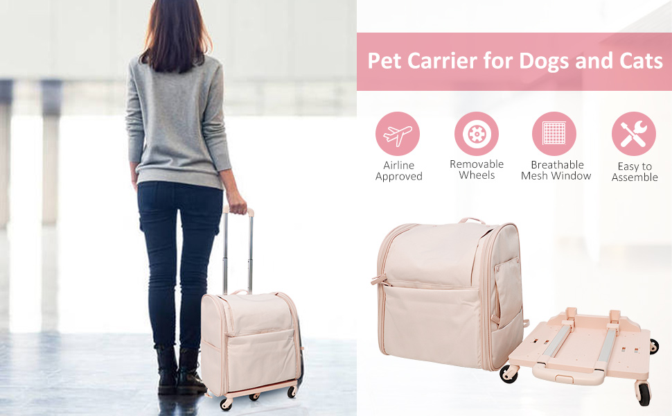 LONABR Pet Backpack Carrier with Wheels, Airline Approved Foldable Dog Travel