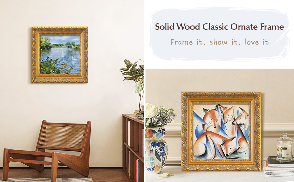 DIY Solid Wood Frame for 12x12" Canvas Oil Paintings, Antique Ornate Picture Frame