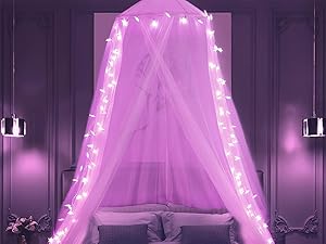Amazon.com: HEYCOLOR Pink Bed Canopy with Star Lights for