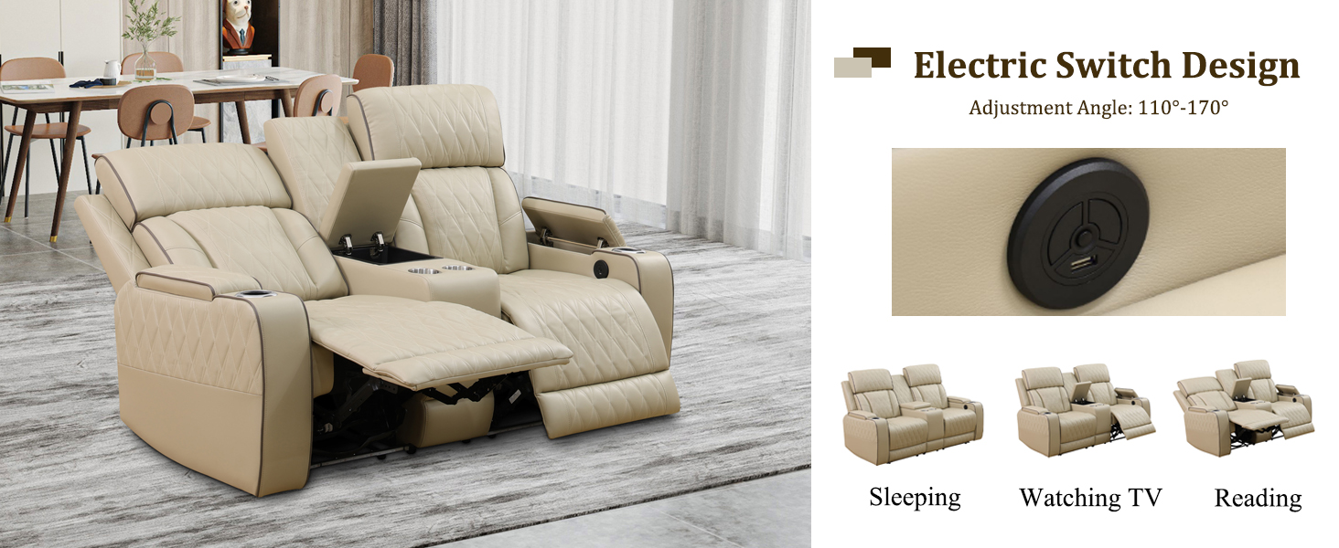 Plithzy Breathing Leather Power Recliner Sofa Set