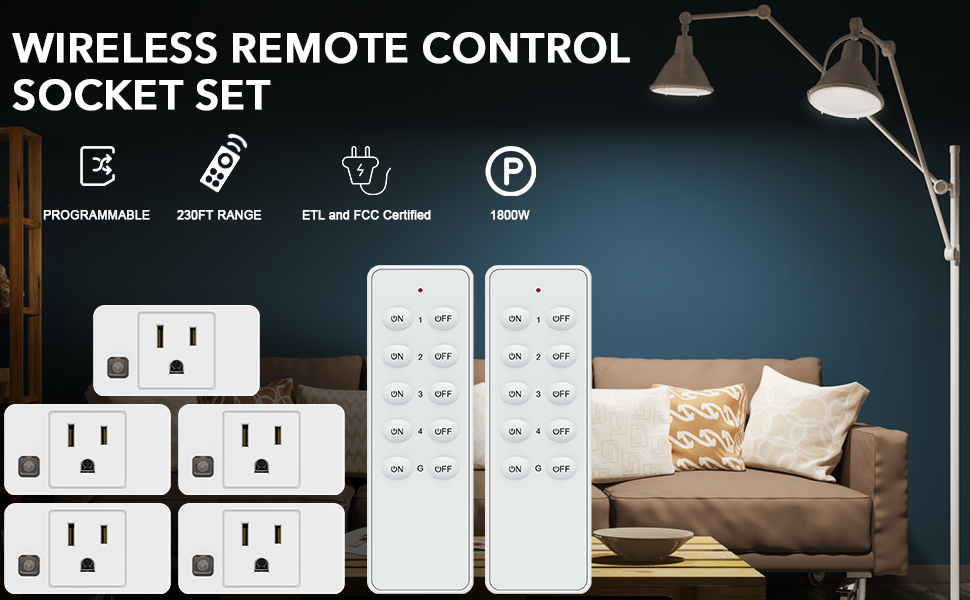 Gmornxen Wireless Remote Control Outlet Switch, Programmable Remote