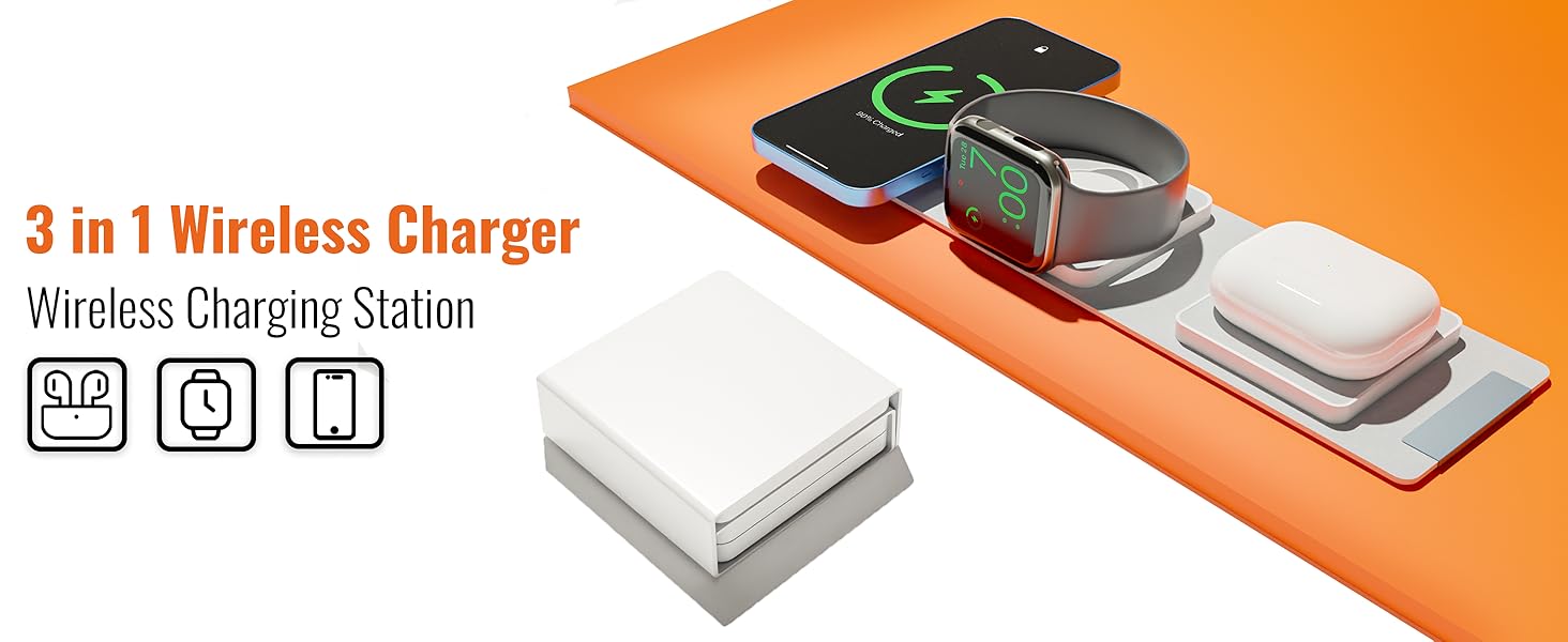 foldable wireless charger 3 in 1 3 en 1 cargador inalambrico para iphone/iwatch/airpods 