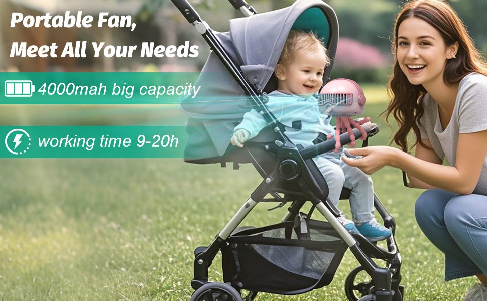 Portable baby fan for stroller