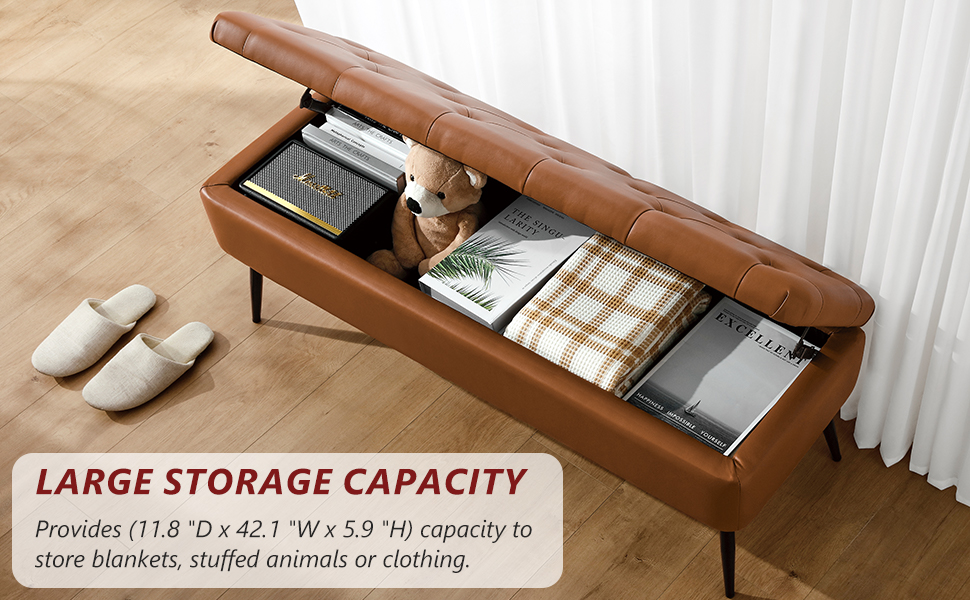 kinmars Leather Storage Ottoman Bench,End of Bed Bench for
