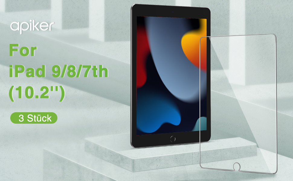 apiker für iPad 9. Generation Panzer Schutz Glas mit RahmenInstallationshilfe, 9H Härte