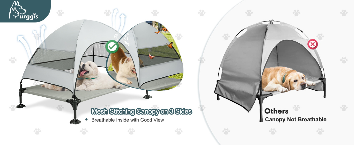 Upgraded Elevated Dog Bed with Canopy, Portable Raised Outdoor Dog Bed with Stable