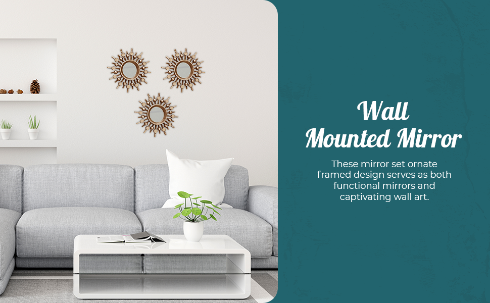 Modern Set of 3 Round Sunburst Mirrors