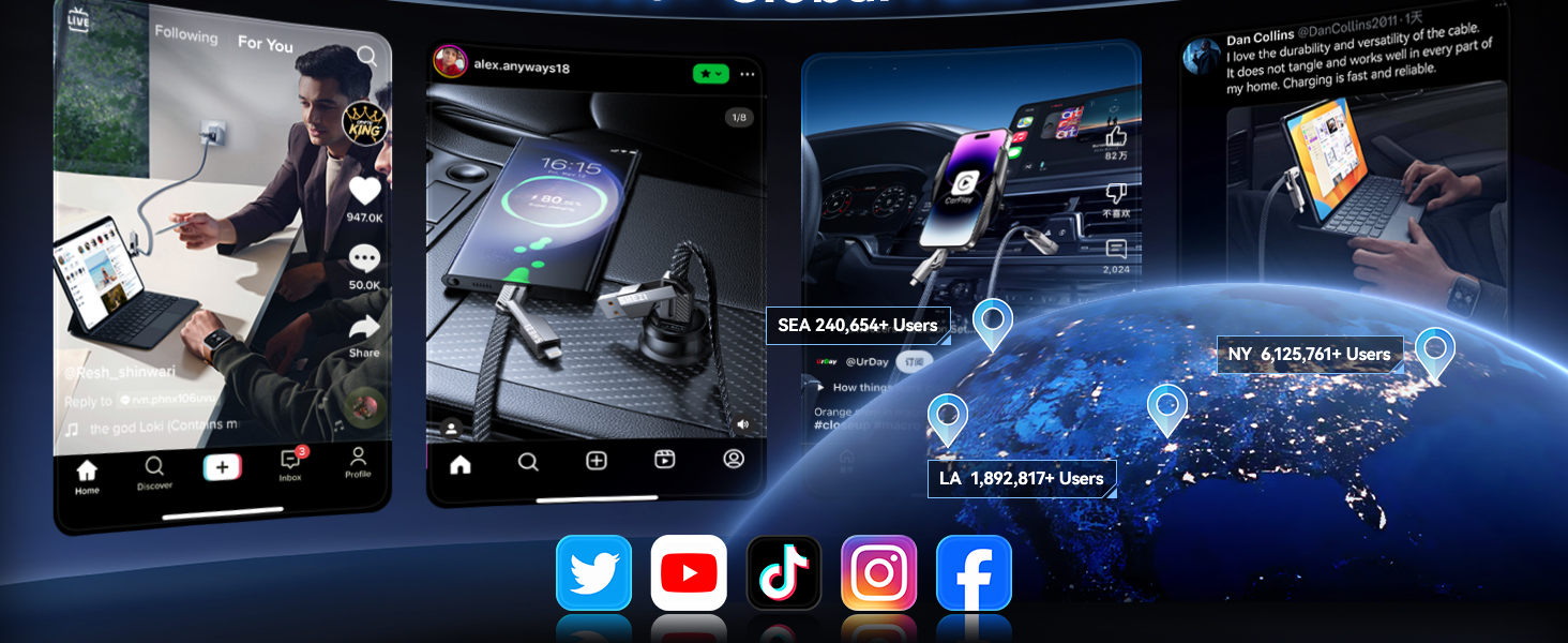 Cable de carga USB C multi 4 en 1