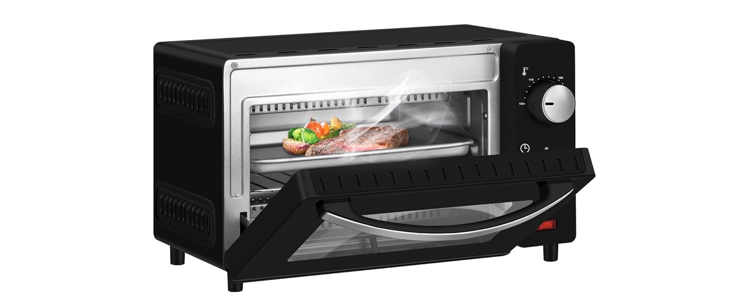WANNYTON Mini Oven 10L, Small Toaster Oven, Table Top Oven with 60
