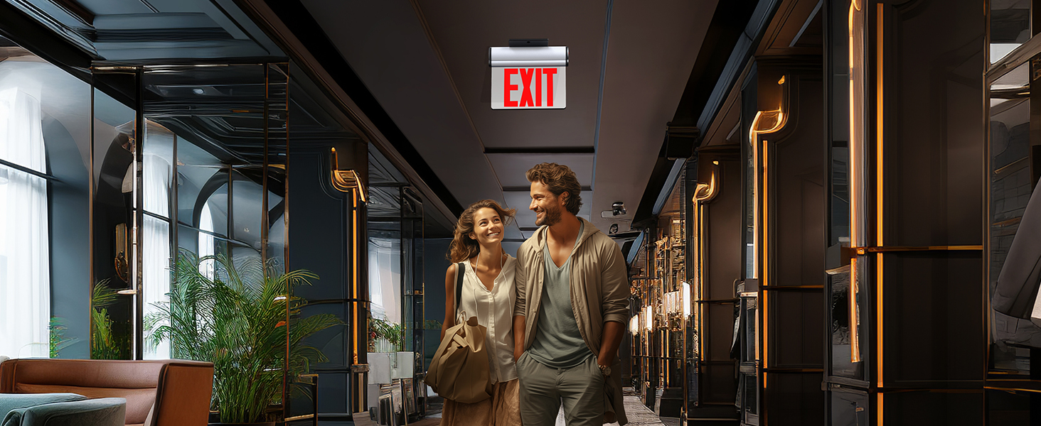 led edge lit exit sign red