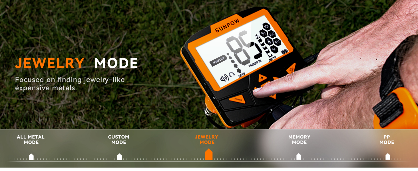 SUNPOW Metal Detector for Adults Professional Waterproof Higher Accuracy 5 Modes Gold Detector