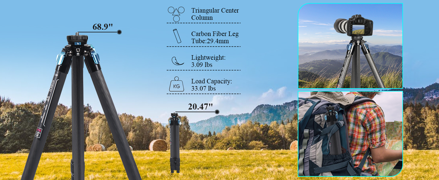 SIRUI Professional Heavy Duty Carbon Fiber Tripod, 68.9