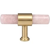 Rockcloud Set of 2 Rose Quartz Crystal Stone T Bar Knobs with Screws, Cylindrical Drawer Knobs Ha...