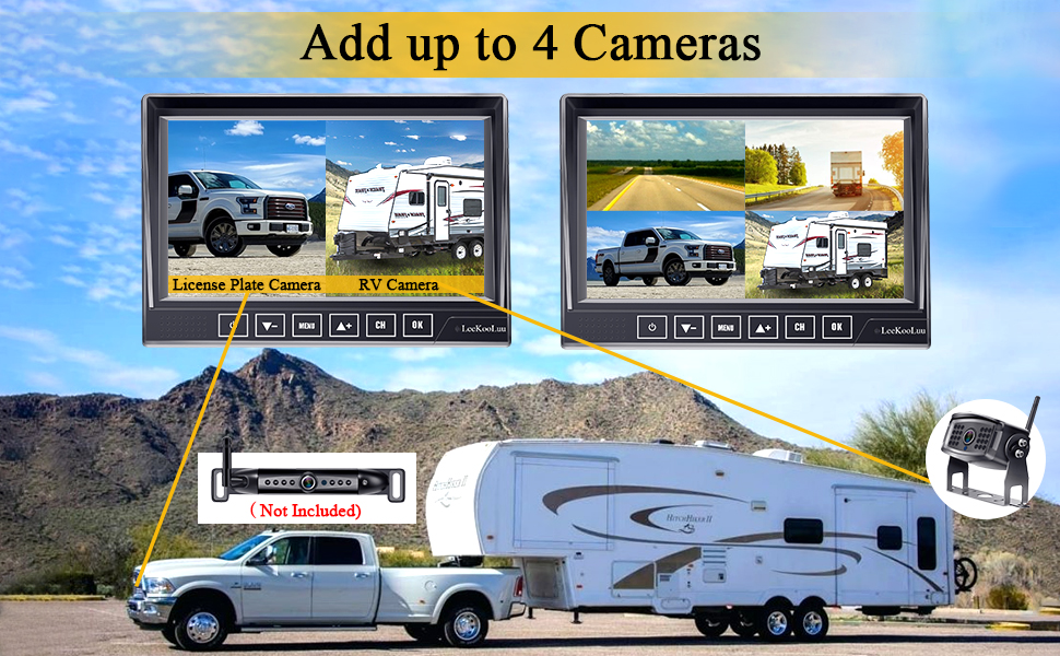 RV Backup Camera Wireless Waterproof 7'' LCD Split Screen DVR Dash