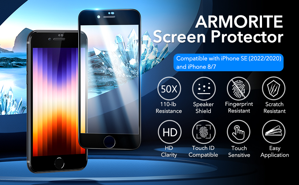 ESR Armorite Screen Protector Compatible with iPhone SE 3 (2022)/SE 2 (2020) and iPhone 8/7