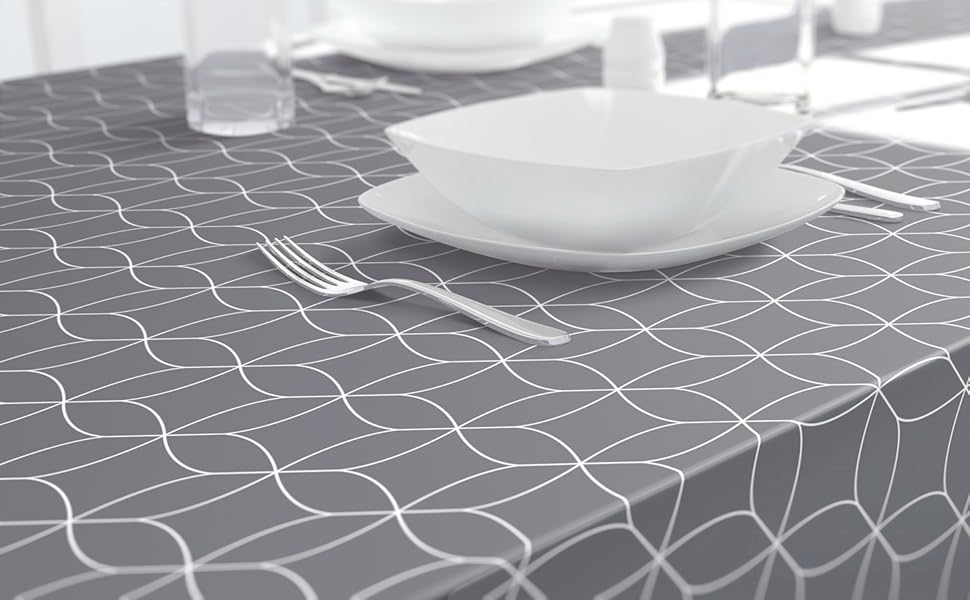 Dehaus® Wipe Clean Table Cloth Medium Grey Geo Flow Wipe Clean PVC
