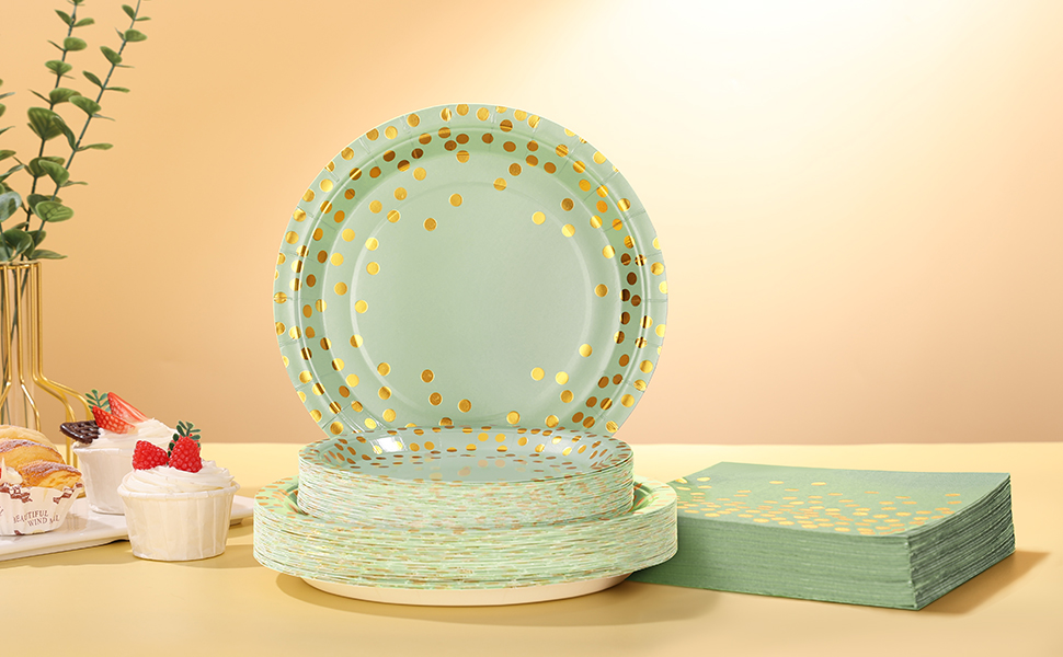 Boocikey 150PCS Sage Green Plates and Napkins Party Supplies, Sage Green Paper