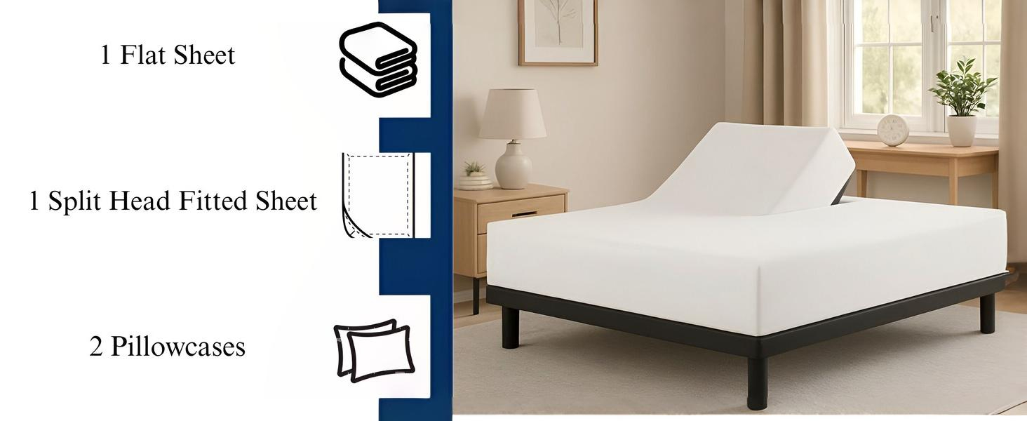 Single piece split head fitted sheet on adjustable bed