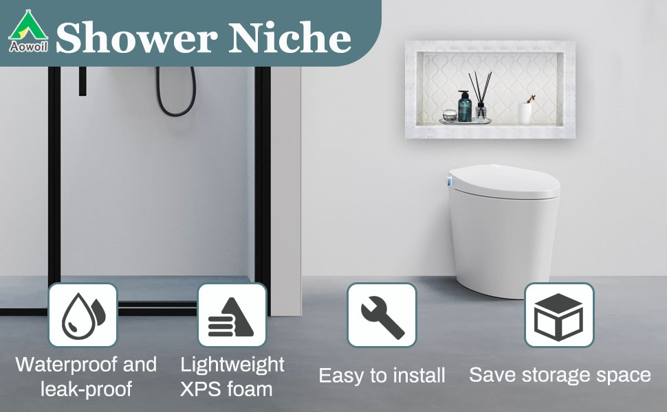 Shower Niche,12"x20"Tile Rectangle Shower Niche, Movable Partitions The