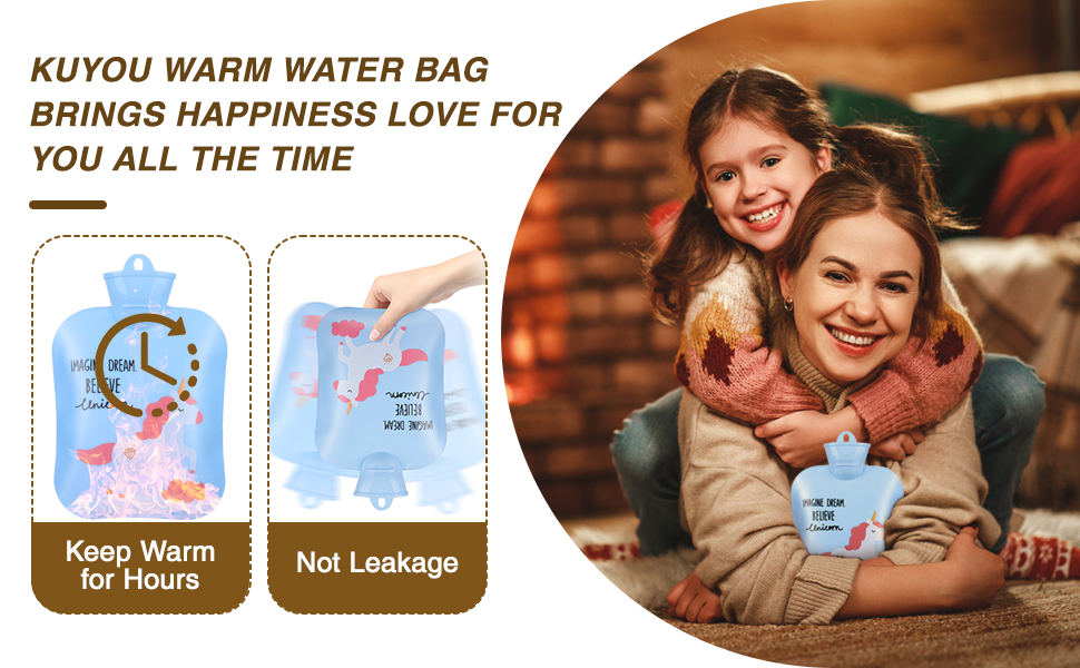 Hot Water Bottle, Warm Water Bag Rubber Hot Water Pouch with Extra Long