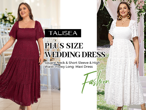 Talisea Women's Plus Size White Lace Wedding Bride Smocked Tiered