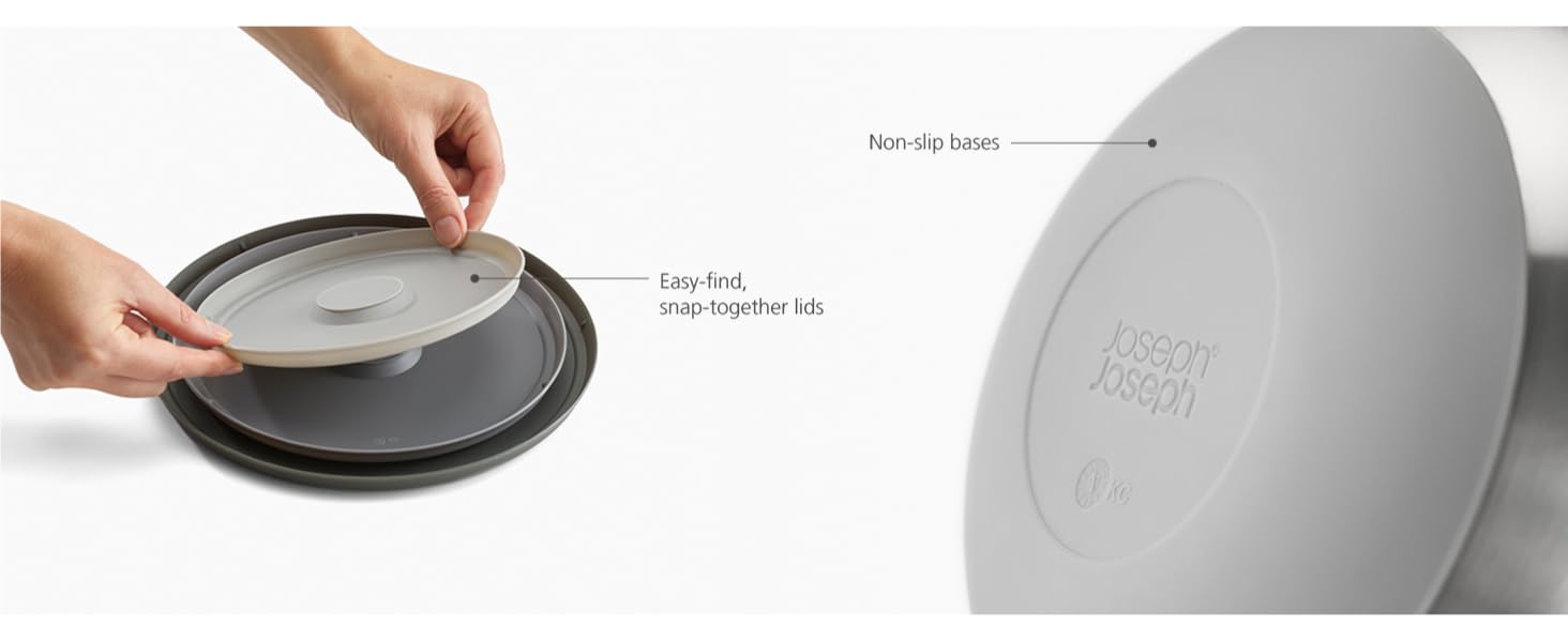Joseph Joseph Prep&Store Stainless Steel Mixing Nest Bowls with Lids, 4 piece Metal Bowl food