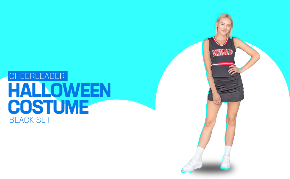 Women's Cheerleader Halloween Costume Set Black Clothing