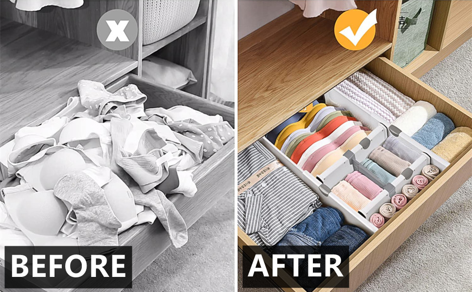 RHBLME 4 Sets Drawer Dividers Organizer, Adjustable