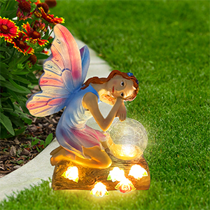 solar fairy angel elf girl garden statue outdoor yard lawn decor garden sculpture light gift