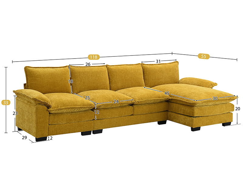 KIVENJAJA 118” Chenille Modular Sectional Sofa Couch