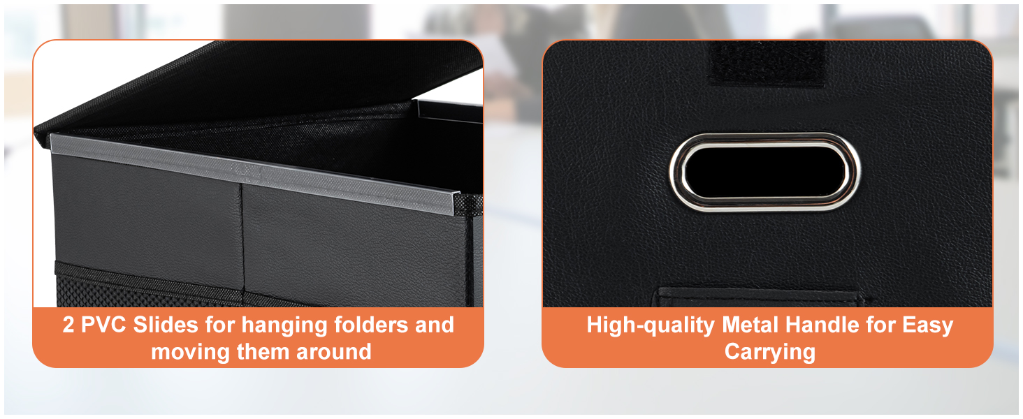 File Organizer Box with Pocket,Faux Leather Hanging File