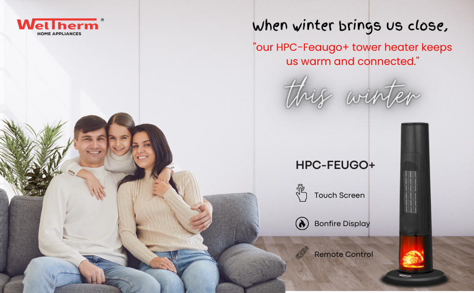 WelTherm Tower Heater with Bonfire for soothing and elegant environment and feel