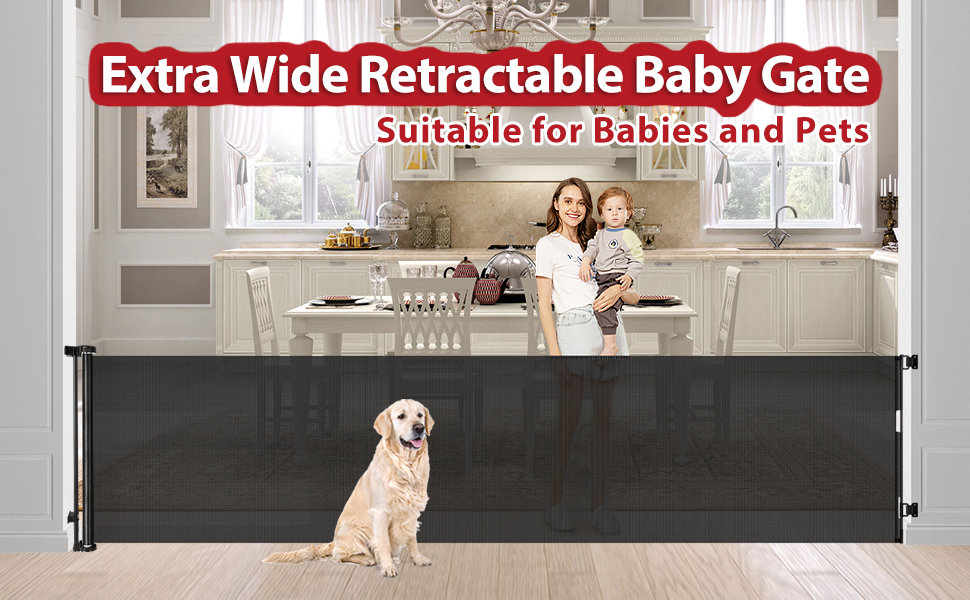 125 Inch Retractable Baby Gates Extra Wide Retractable Dog