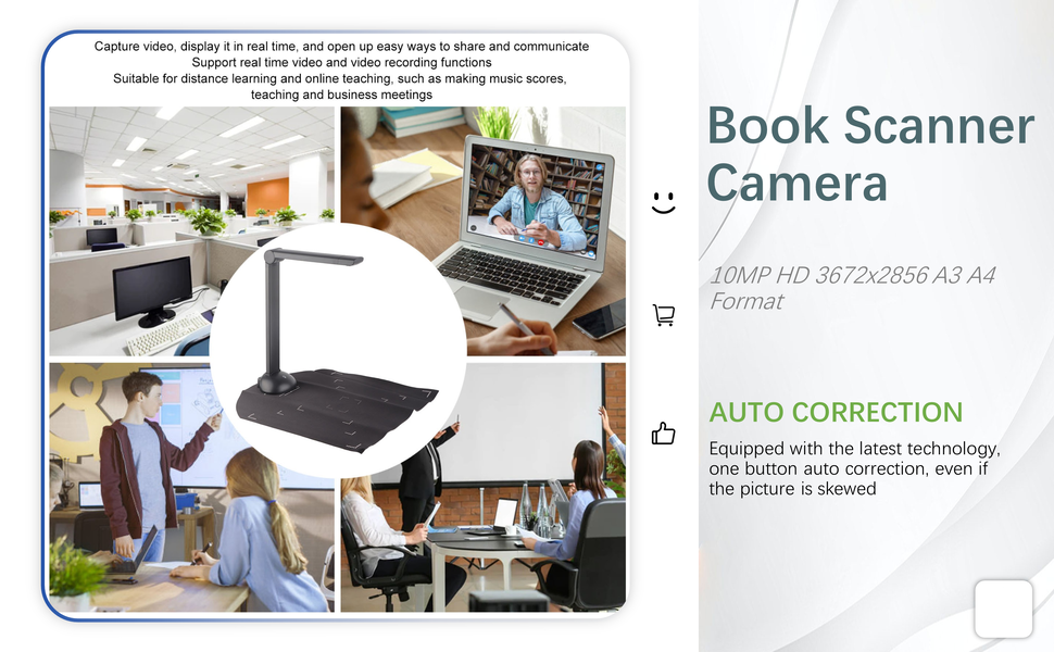 Book Scanner Camera, Foldable Document Camera Video Recording 10MP OCR