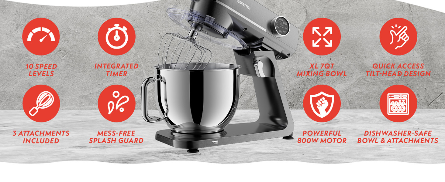 Gourmia Stand mixer with Stainless Steel