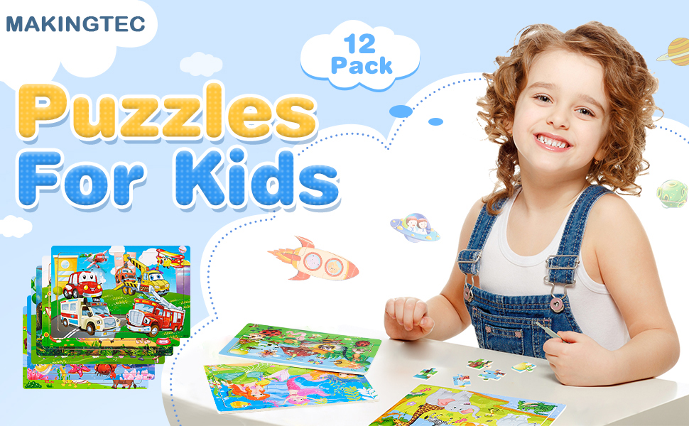 12 Pack Puzzles for Kids Ages 3-8 Toddler 30 Pieces