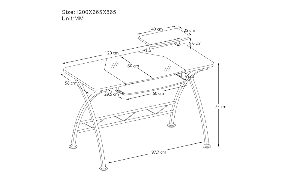 Computer Desk 120cm Glass & Wood Home Office Desk PC Laptop Gaming