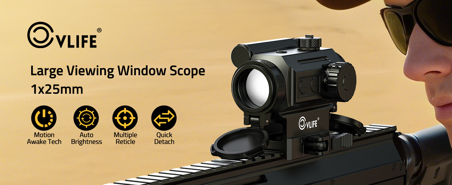 Large viewing window scope - CVLIFE JackalHowl 1X25mm Auto-Brightness Green Dot Sight