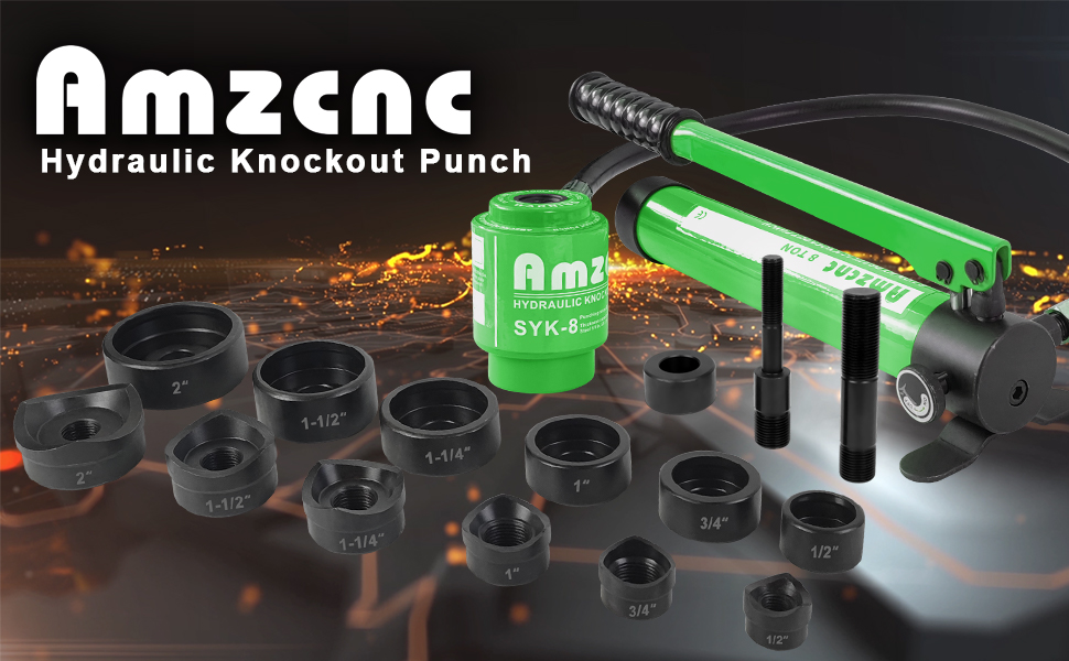 AMZCNC 8T Hydraulic Knockout Punch Tool Kit with 6 Dies (1/
